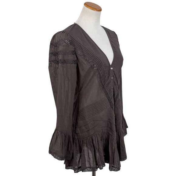 NWOT Free People Lace Tunic Mini Dress | Charcoal Whimsigoth Boho Grunge Fairy S - Picture 11 of 16